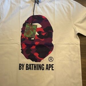 Bape White Tee with Red and Purple Camo Logo